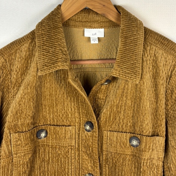 J. Jill Womens Corduroy Shirt Shacket Jacket Sz M Tan Lightweight Cropped Grunge - Picture 2 of 11